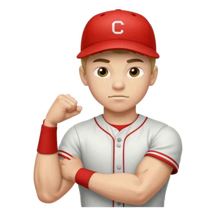 Strong teenage baseball player flexing small muscles sticker