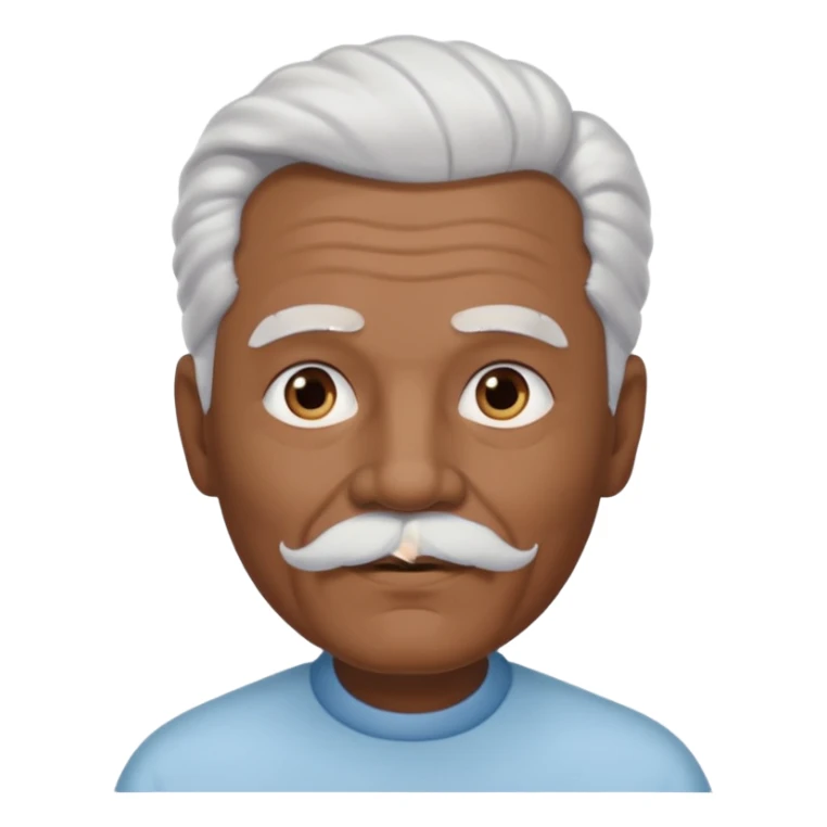 
An elderly man emoji with medium-dark skin tone, full white hair styled in thick, swept-back waves, thick white eyebrows, and a neatly groomed small white mustache. His face is clean-shaven aside from the mustache, giving him a tidy and classic look. sticker