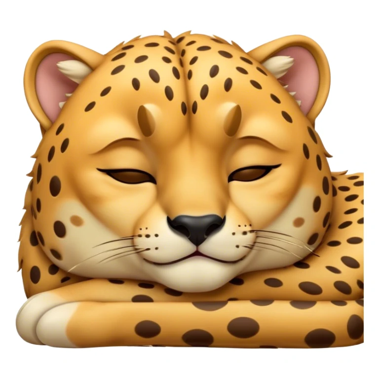 Meme-Worthy Cute Sleeping Cheetah Portrait Emoji, Head resting peacefully with a contented smile, showcasing a lean, muscular build and a luxuriously soft golden spotted Fur, eyes shut in a serene, restful nap, Simplified yet hilariously adorable features, highly detailed, glowing with a soft, drowsy light, high shine, relaxed and utterly lovable, stylized with an air of playful laziness, bright and heartwarming, soft glowing outline, capturing the essence of a comically sleepy cheetah, so meme-worthy it feels like it could instantly become the next viral sensation of adorable slumber! sticker