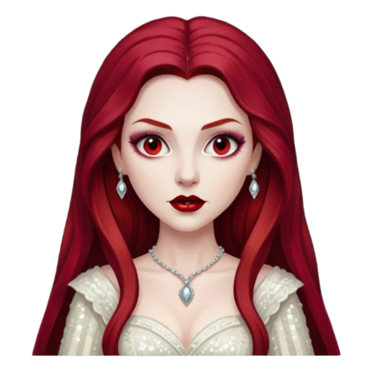 Bride of Dracula with long dark red hair, ivory sequin outfit sticker