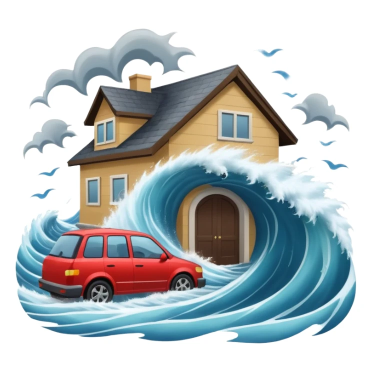 TSUNAMI DESTRUYENDO CASA Y CARRO sticker
