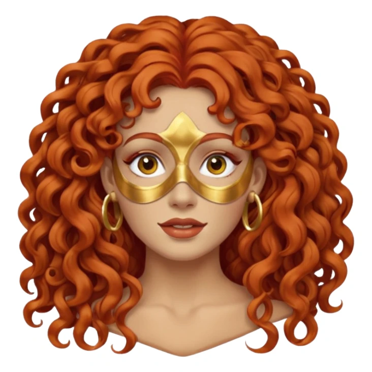red haired very long curly haired woman with full face clay mask  and big earrings sticker