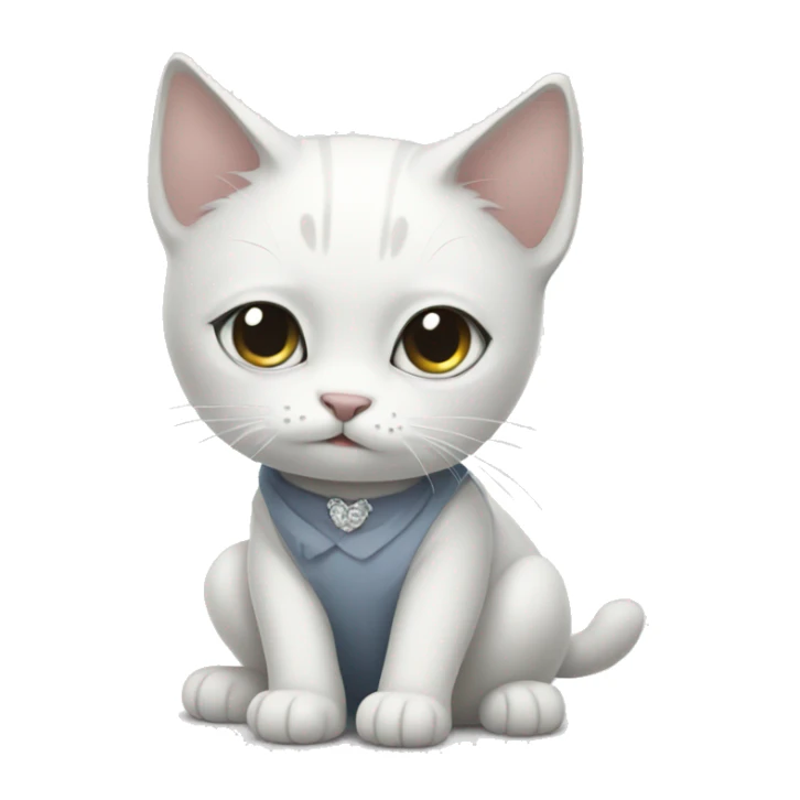Full body white cat with grey forehead wearing a dress sticker