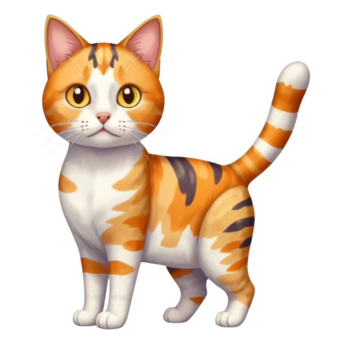 full body anxious looking colourful light calico tabby cat with large patchy patterns sticker