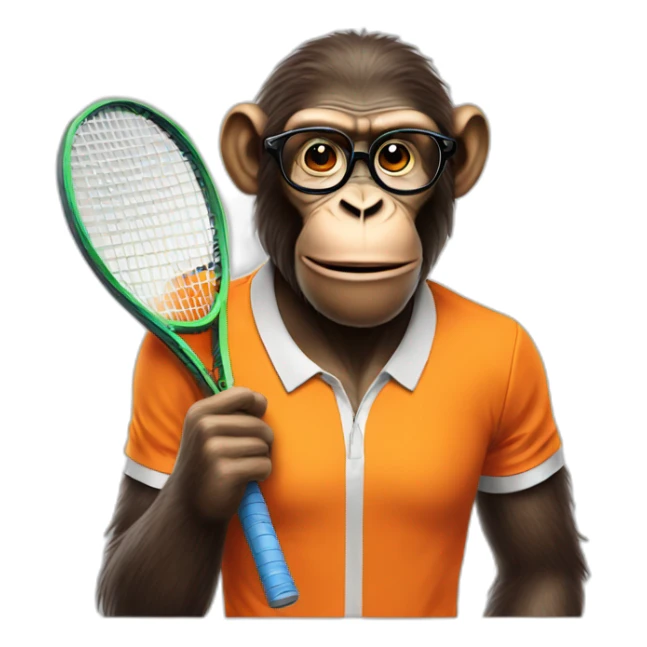 ape playing tennis in orange shirt with glasses sticker