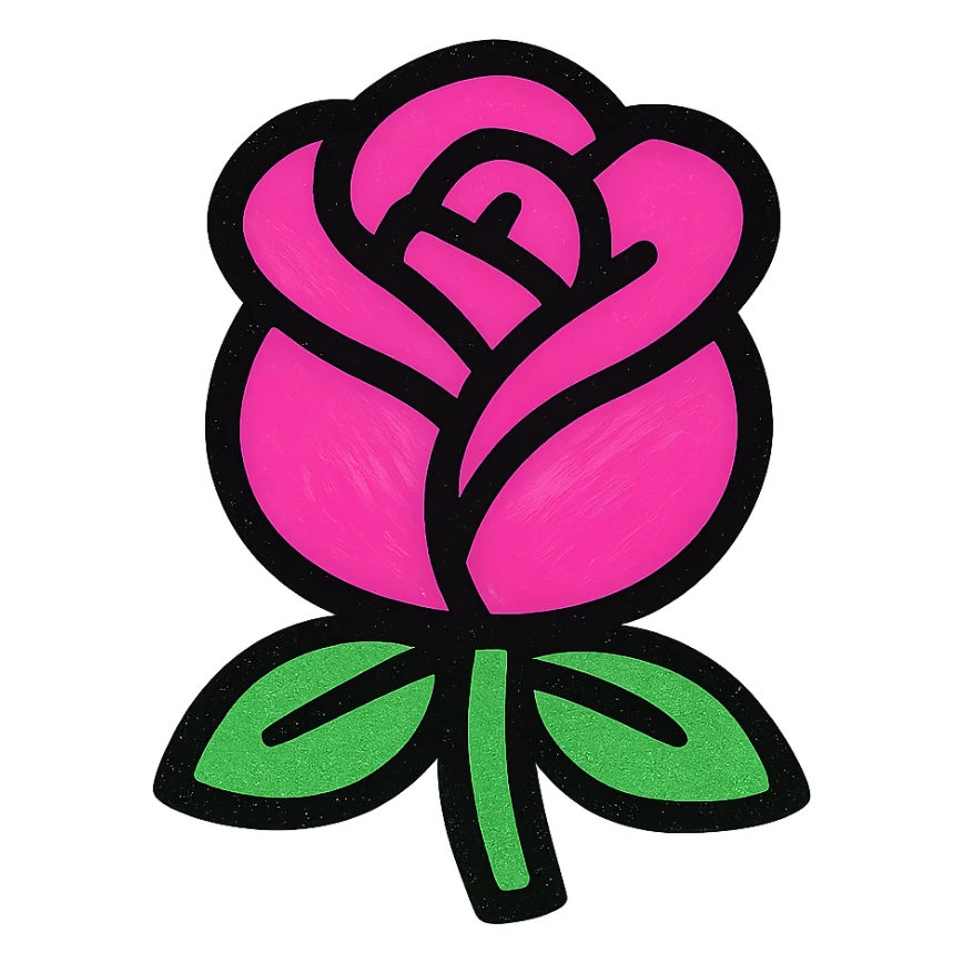 pink rose, flat color icon style, minimal details, bold and clear sticker
