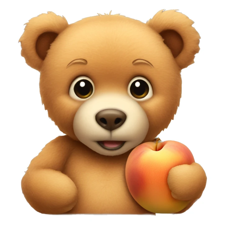 a teddy bear holds a very large peach in both paws and sits sticker