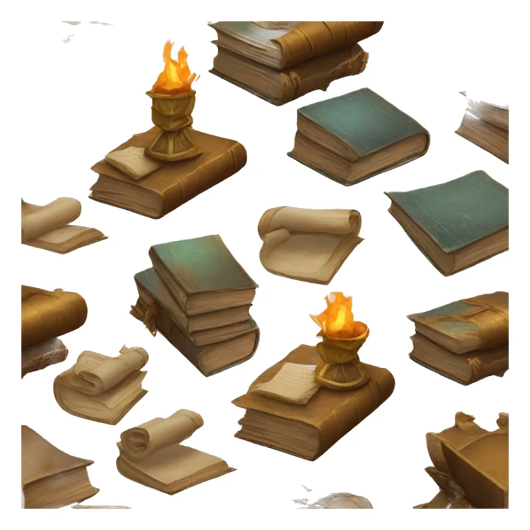 pile of books and scrolls, dungeons and dragons sticker