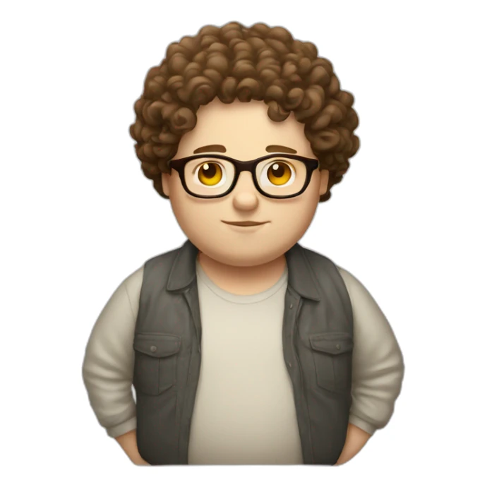 Fat white boy with big head and glases and  brown curly hair sticker