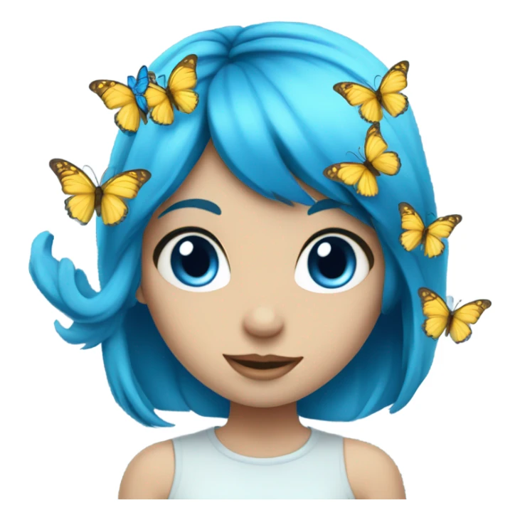 Blue hair, white skin, blue eyes, blue butterfly girl sticker