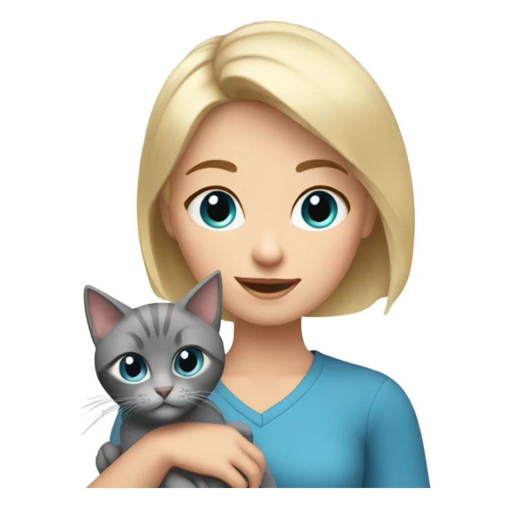 Short Blonde hair blue eyes girl holding two gray cats sticker