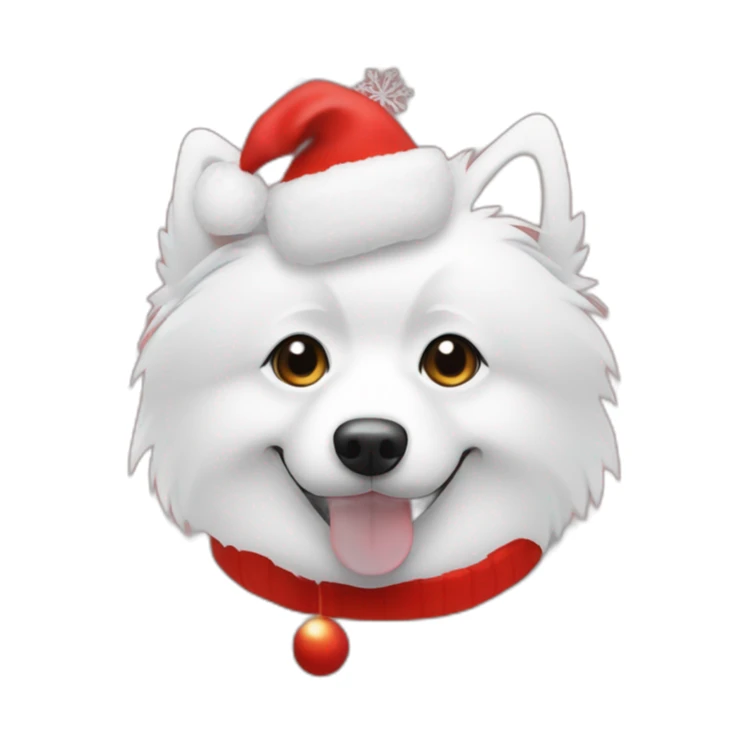 Japanspitz weiß mit weihnachtsmütze und blatt sticker