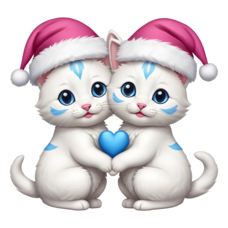 two hugging white happy fluffy cute kittens with Santa hats sticker