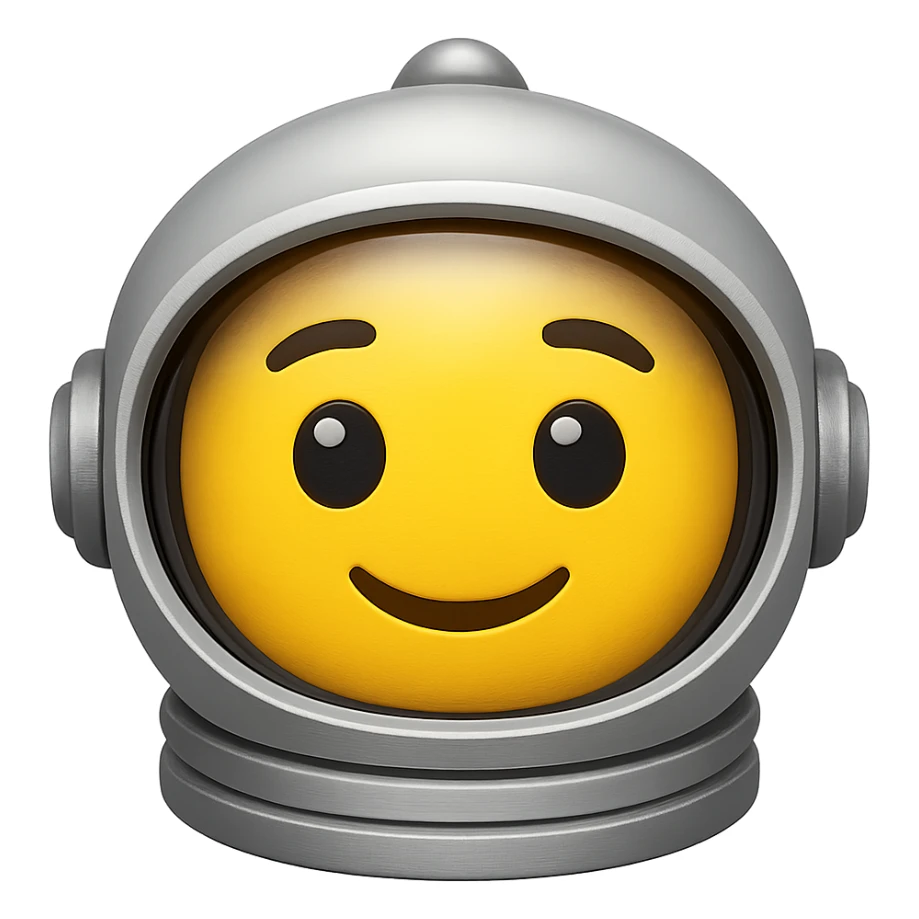 yellow face with silver astronaut helmet, digital illustration emoji sticker