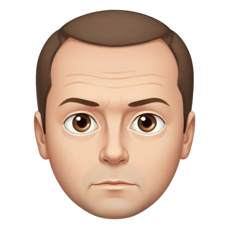 Dmitry Medvedev, iconic facial features focus on hairline, eyebrows, eyes, round face, polished and simple, serious look sticker