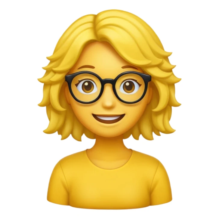 Realiza un emoticon amarillo sonriente, con lentes oscuros y cabello rizado negro sticker
