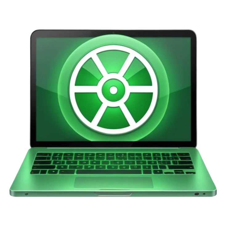 Laptop with radiation symbol and AI sticker