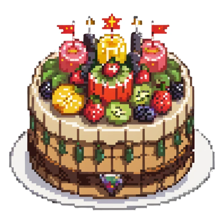 dangao Chinese birthday cake with fruit toppings sticker