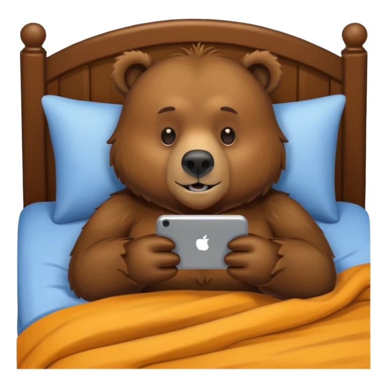 Grizzly bear laying in bed on his phone  sticker