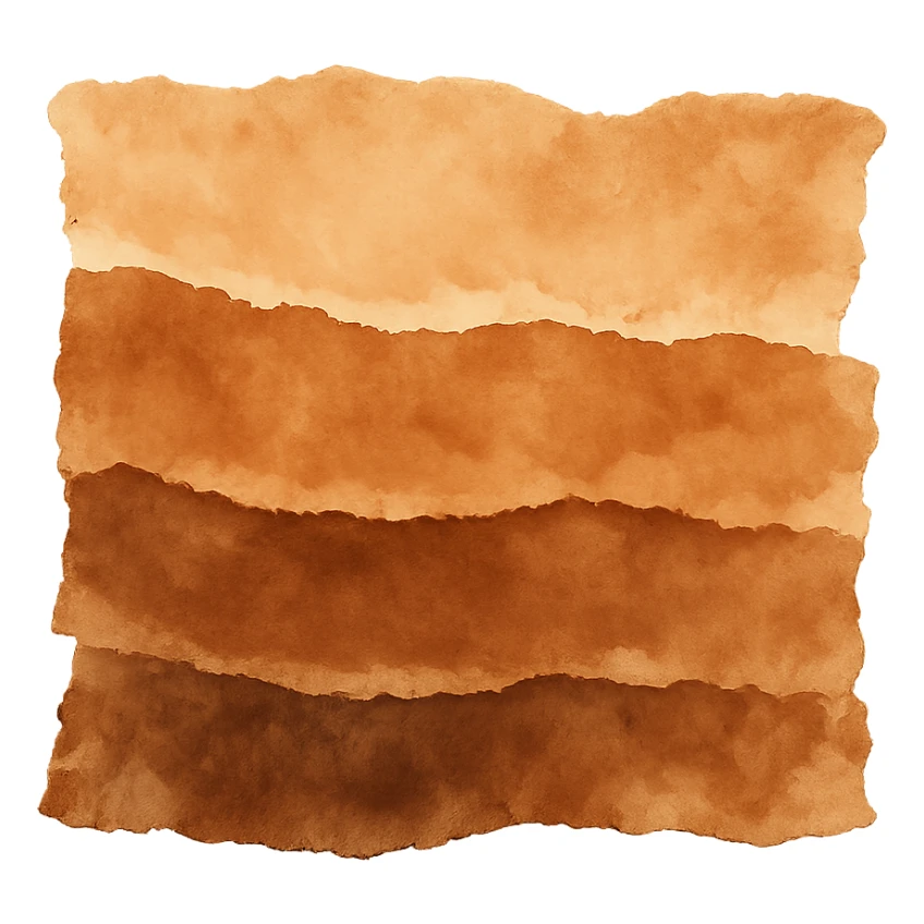 abstract torn paper strip with layered effect, warm brown tones, watercolor effect, transparent background, no face, no hands, no legs, no characters sticker