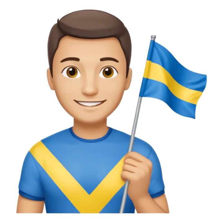 photorealistic Ukrainian man with the flag of Ukraine sticker