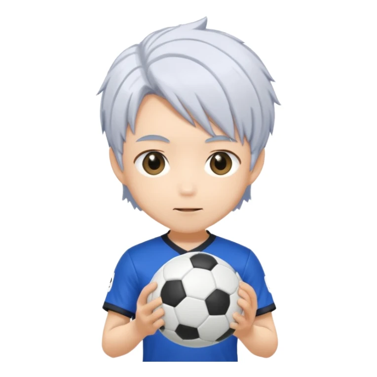 Nagi Seishiro from Blue Lock, chibi style, holding a soccer ball, playful expression, white hair sticker