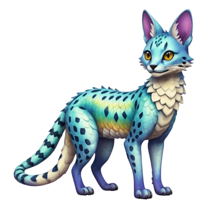 Epic scaley scaled iridescent complex detailed realistic aesthetic-scenic-Fakémon-Trico-Sergal-Serval-Vernid-creature sticker
