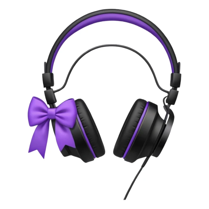 headphones with bow on the right side black and purple  sticker