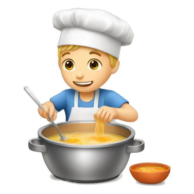 white kid making bowl of soup sticker
