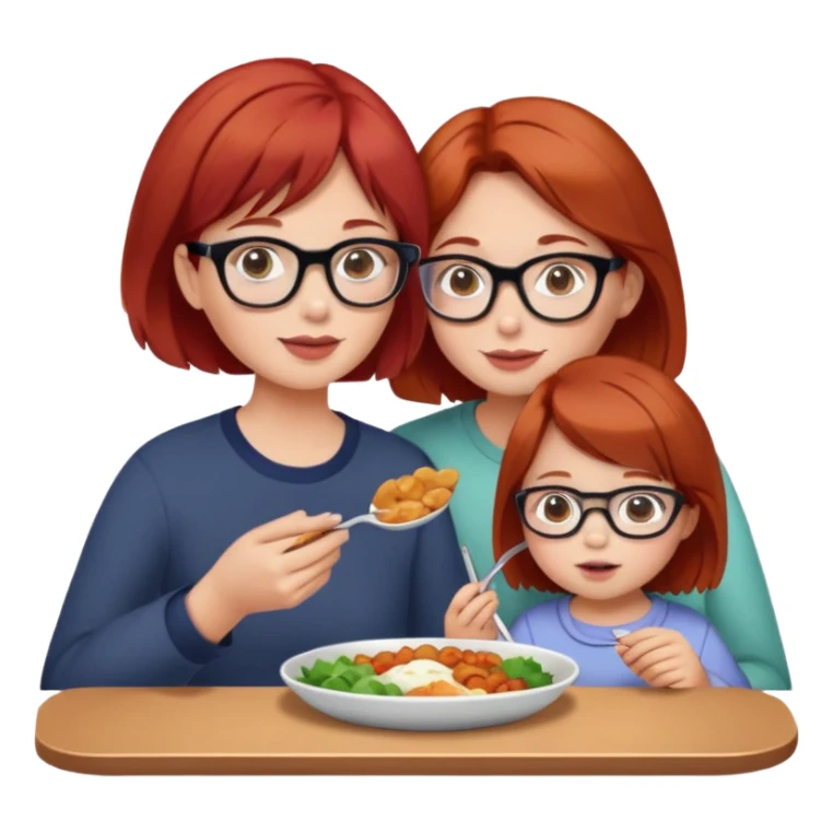 Mutter rote kurze haare mit Brille und Tochter lange braune Haare am Essen sticker