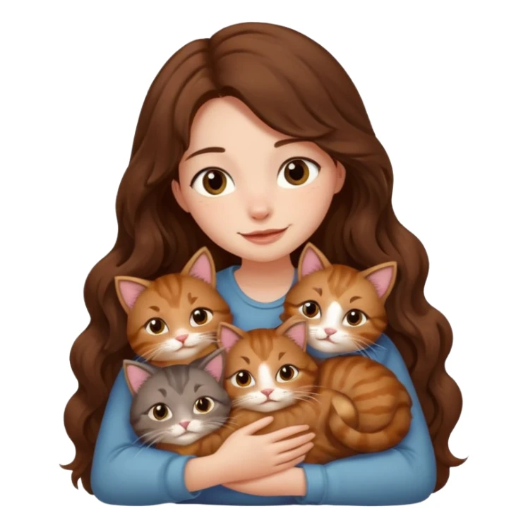 girl with long wavy brown hair snuggling 6 cats sticker