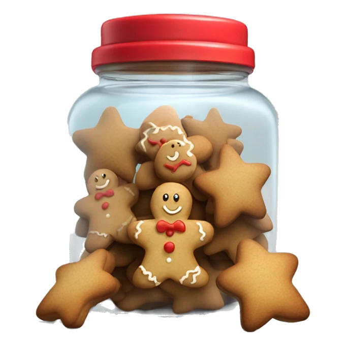 Realistic glass cookie jar with red lid full of star shaped gingerbread cookies isolated. sticker