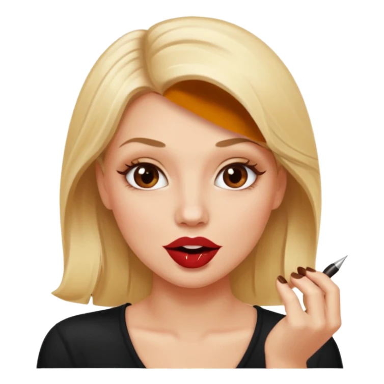 👁️🫦👁️💁🏼‍♀️ aguicheuse. elle se mord le coin de la lèvres. Elle est blonde. Ongles vernis marrons   sticker