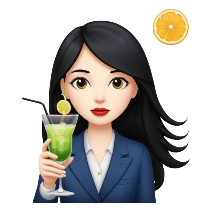 Pale girl with black long hair drinking cocktail sticker