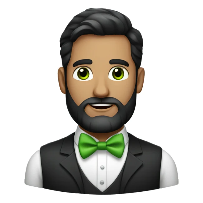 handsome man with bow tie and green eyes and full beard, black hair  sticker