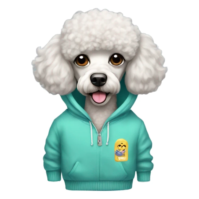 Poodle with mustache and a sweatshirt sticker