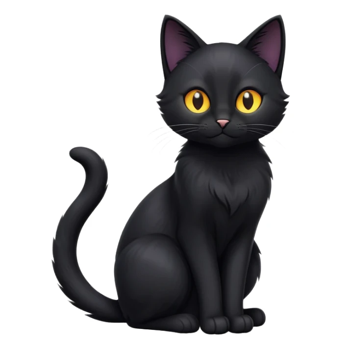 cinematic-[black cat]-realistic-full-body-sitting-emoji,-tail-curled-playfully-around-its-paws,-head-tilted-dramatically,-sleek-[black]-fur,-simplified-yet-hilariously-adorable-features,-highly-detailed,-glowing-with-an-almost-sarcastic-glow sticker