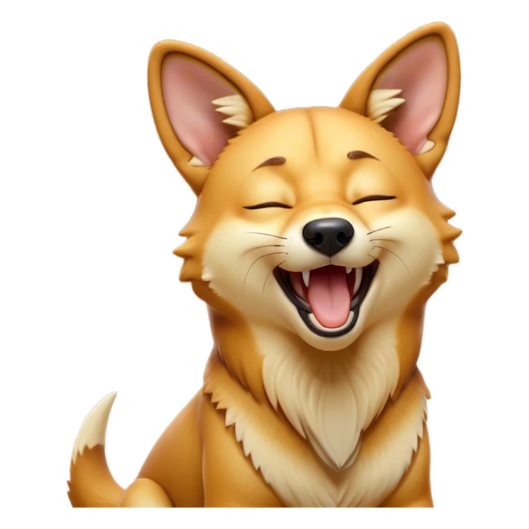 Cinematic Cute Yawning Dingo Portrait Emoji, Head tilted slightly with a dramatic, wide-open yawn, showcasing a soft, sandy fur with gently drooping ears and round amber eyes barely open in drowsy contentment, Simplified yet irresistibly adorable features, highly detailed, glowing with a soft, cozy glow, high shine, relaxed yet expressive, stylized with a touch of wild charm, bright and endearing, soft glowing outline, capturing the essence of a sleepy yet affectionate dingo, so drowsy it feels like it could stretch out of the screen and curl up for a nap! sticker