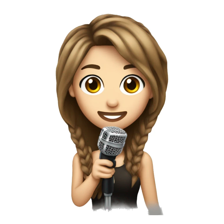 miley cyrus with long brown hair holding a microphone sticker