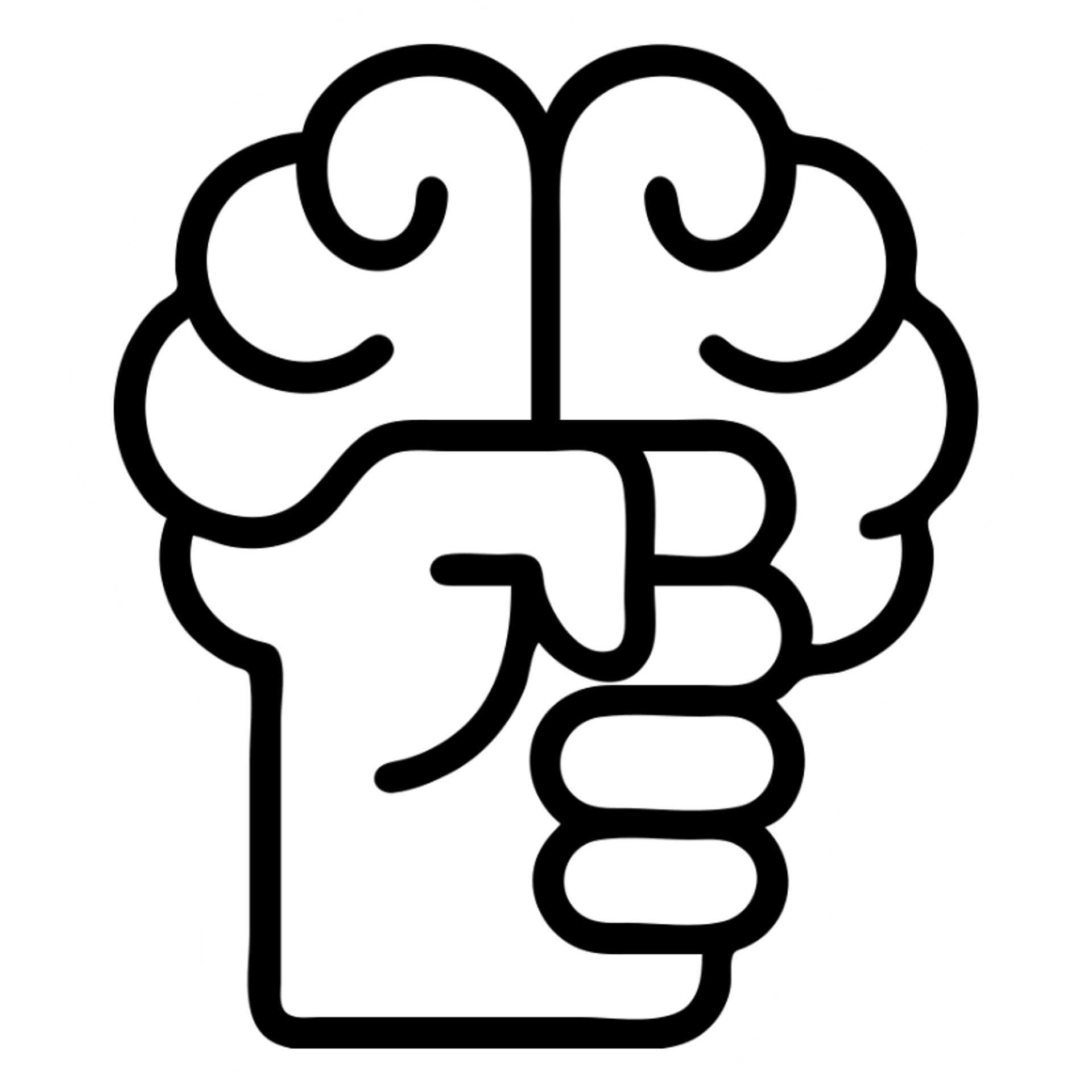 a stylized brain forming a clenched fist, bold lines sticker