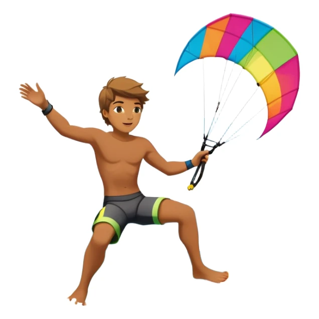 A professional kite surfer performing a high-flying trick on the waves, with a colorful kite soaring above. The background features a stunning landscape of rolling ocean waves, a bright sky, and distant mountains, emphasizing the skill and freedom of the sport. sticker