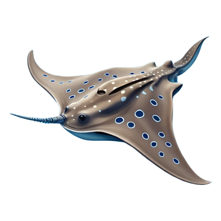 Spotted eagle sting ray with wide wingspan and long stinger tail viewed from above sticker