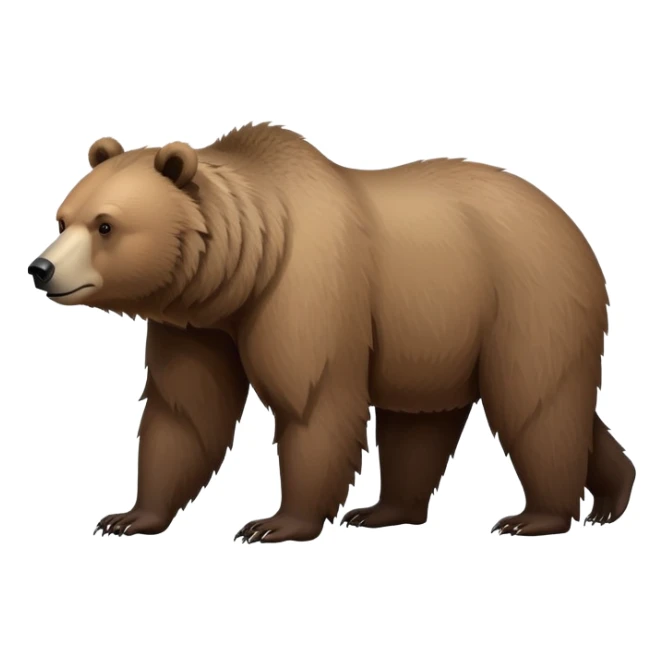 Realistic grizzly bear on four legs with natural fur texture, minimalist design sticker