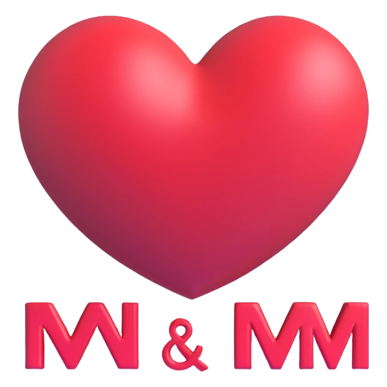 3D red heart with 'NM+CD' inside, minimalist sans-serif font sticker