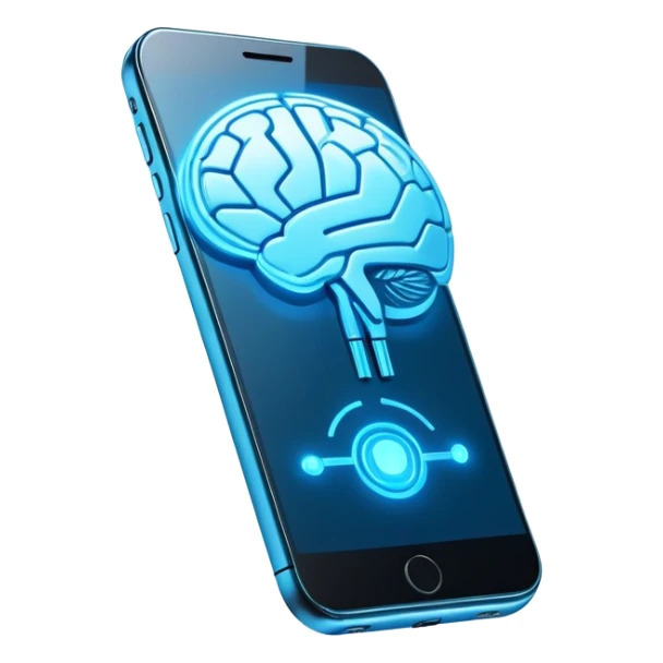 Futuristic smartphone connecting to human brain, AI-powered telepathic communication, glowing with advanced technology sticker