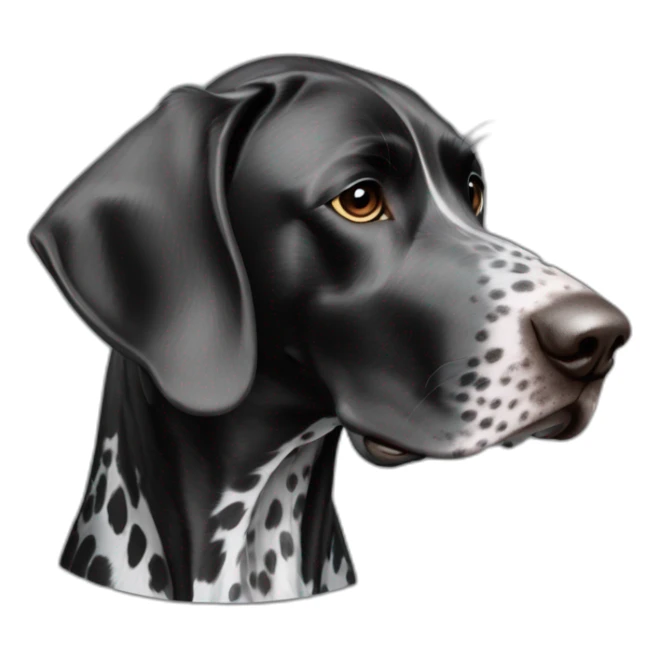 black german shorthair pointer, long snout, full black head, without white on the head, with white hair on the snout, black and white spotted body sticker