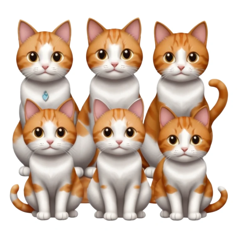 6 cats: 1 small ginger and white, 1 small brown tabby and white, 1 small grey and white, 1 big grey and white, 1 mostly grey with white paws and small white patch on chest and 1 calico sticker
