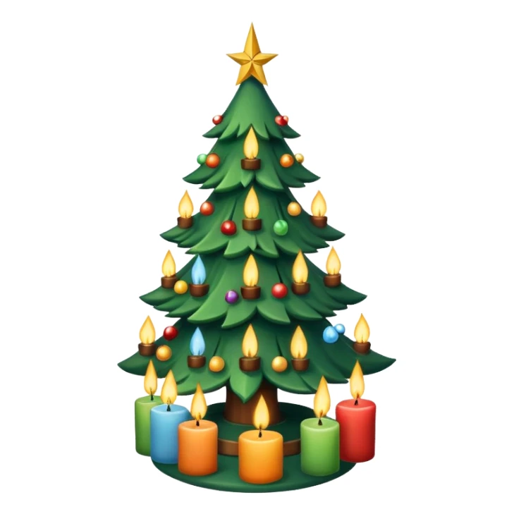 Christmas tree with candles all over the tree and a pentagram on top of the tree sticker