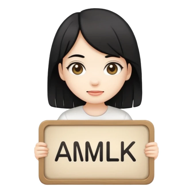 Chibi cult girl emoji, flat vector style, bold outline, holding a sign that says “AMILK” in clear capital letters, centered, simple background sticker