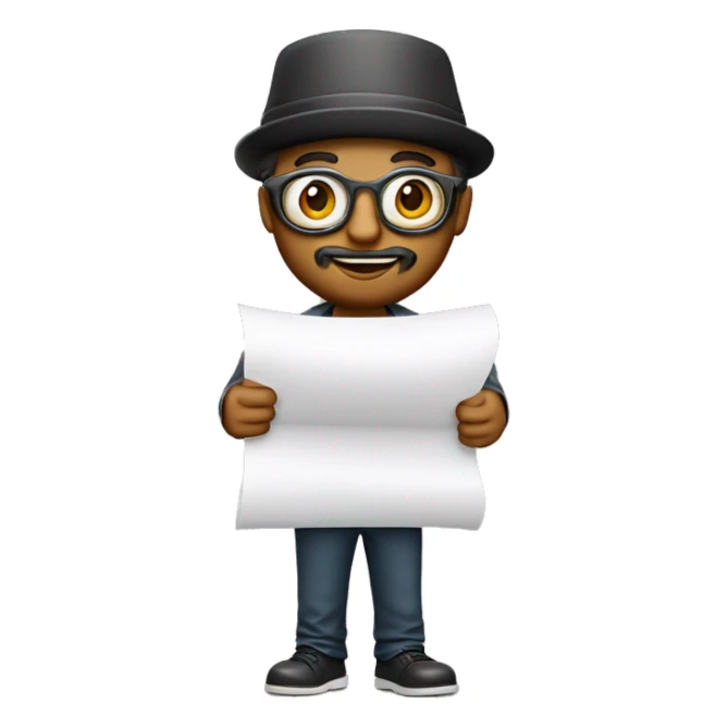 designer with hat, paper, pilot-shaped glasses, a light beard and holding a paper in his hand, smi sticker